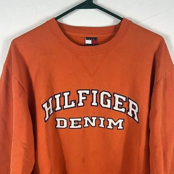 🔥 True Vintage HILFIGER DENIM Embroidered Crewneck Sweatshirt - Men Sz XL